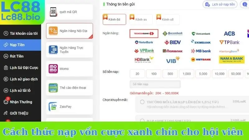Cách thức nạp vốn cược xanh chín cho hội viên